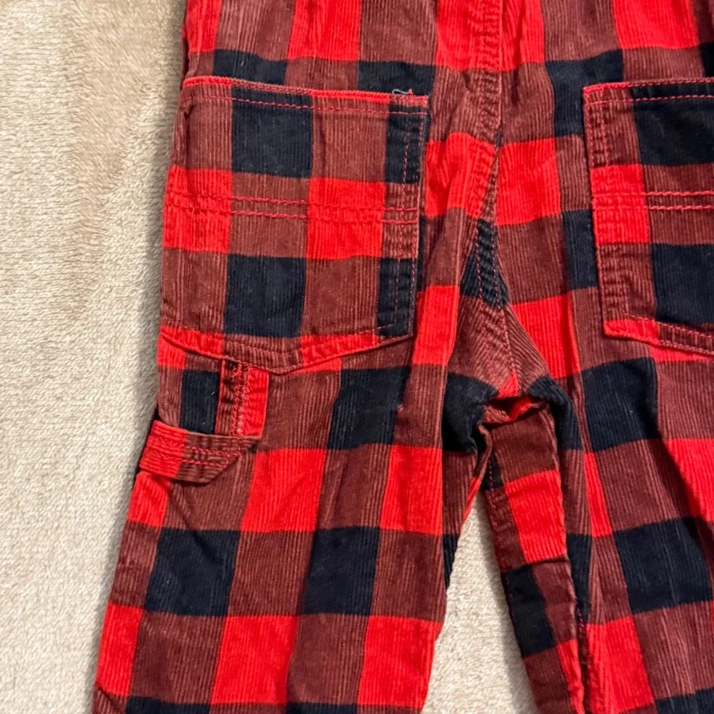 OshKosh Bgosh Baby Boys Red Black Buffalo Plaid Corduroy Overalls 12 Months